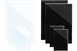 BATHRINS 8 placas de cristal acrílico transparente y negro, placa acrílica de 1 mm, placa de plástico de 20 x 30 cm, para marcos de fotos, ventanas, proyectos, pintura