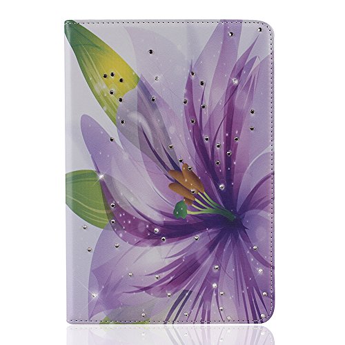 Funda iPad Mini,Funda iPad Mini 2,Carcasa iPad Mini 3 - Felfy iPad mini 1/2/3 Mariposa Floral Shiny Glitter Diamante Pu Cuero Flip Protector Carcasa +1x Púrpura Flores Enchufe del Polvo +1x Púrpura Lápiz Táctil