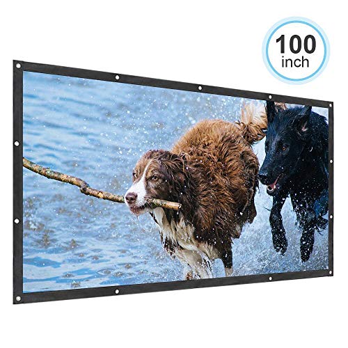 QKK Projection Toile de Projection 100 Pouces (205 x 115 cm), projecteur Portable sur Toile de Projection pour Home Cinema dans Le Jardin.