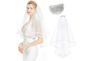 YOFASEN Brautschleier - Hochzeit Brautschleier mit Kamm Hochzeit Kurzer Schleier Brautschleier Tüll Elegante Brautschleier Hochzeit Zubehör für Hochzeit Kostümpartys Rollenspiele Fotografie