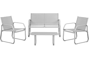 BRIGROS Estosa - Salottino Da Giardino Esterno Ecosteel, Set Giardino, Tavolo Da Giardino Con Sedie, Struttura In Acciao E Txtilene, Tavolo Da Esterno Con Vetro Temperato, Arredo Giardino (Grigio)