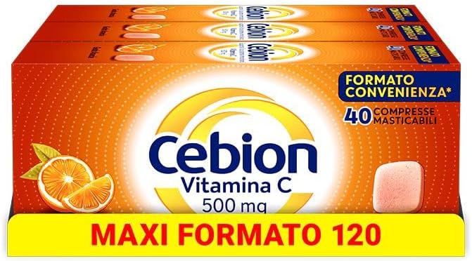 Cebion Vitamina C 500 mg Masticabile Arancia, Supporta il Sistema Immunitario e il Metabolismo Energetico, 120 Compresse, Integratore Alimentare