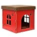 Produktbild eyepower stabile Katzenhöhle 38x38x38cm Sitzhocker Sitzwürfel inkl Katzenhaus Holz Kuschel Höhle fuer Hunde Katzen Rot