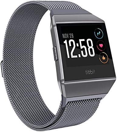 Fitbit Ionic watch strap Metal Milanese Loop strainless Steel Replacement band Bracelet Adjustable Strap For Fitness Fitbit Ionic watch Large Gray