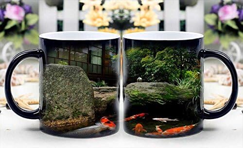 Magic mug - Heat Sensitive Color Changing Coffee Cup - Koi Fish Lake magically appear