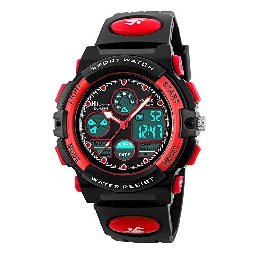 Hiwatch Relojes Deportivos Impermeable para los Niños Reloj de Pulsera Digital a Prueba de Agua Color Rojo