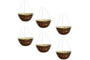 shopior Wicker Basket Planters – Natural Rattan Willow Hanging Flower Pots with Polythene Liner & Metal Chain – Large Decorative Hanging Planters for Indoor & Outdoor Garden, Balcony, 36cm 14Inch (6)