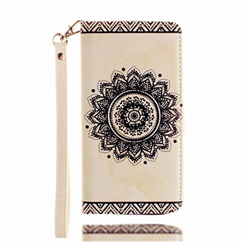 MUTOUREN Schutzhülle Case für iPhone SE 5 5S Prägung Blumen Geprägte indische Mandala Muster Buch-Stil Bookstyle Handyhülle Schutzhülle Taschen Anti-scratch Bumper et Shock Absorption Magnetverschluss Magnet Etui + Metall Touch-Pen, Retro Weiß - 3