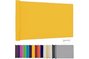 Lingle888 Balkon Sichtschutz PB2 PES blickdichte Balkonumspannung mit Ösen und Kabelbinder 8 Tage geliefert - in div.20 Größen & 14 Farben 420D(Gelb,0.9x1m)