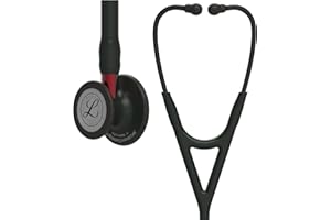 3M Littmann Stéthoscope de diagnostic Cardiology IV, tubulure noire, Black Edition, base rouge, 69 cm, 6200