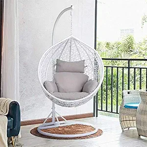 Airwing Single Seater Heavy Iron Hanging Egg Swing Lounge Chair with Tufted Soft Deep Cushion Backyard Relax for Indoor, Outdoor, Balcony, Deck, Patio, Home & Garden (White & Grey & Grey Cushion)