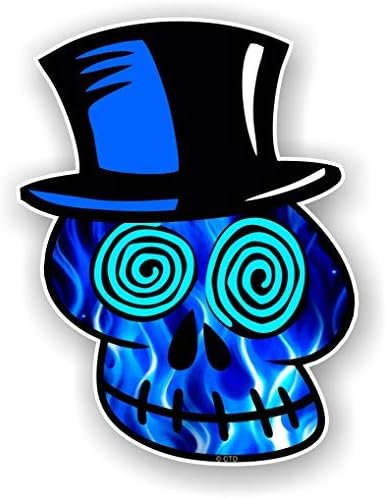 Voodoo Skull Gothic Horror Biker Design With Electric Blue Flames motif Vinyl Car Sticker Decal 110x85mm