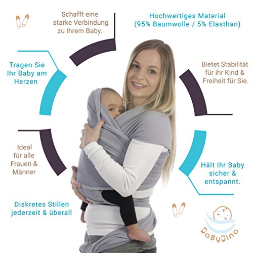 BabyBino 2 in 1 Baby Ring Sling & Tragetuch , Tragehilfe für Baby Babytragetuch für Früh & Neugeborene in Premiumqualität inklusive Trageanleitung & Geschenkverpackung + Gratis Geschenk - 3