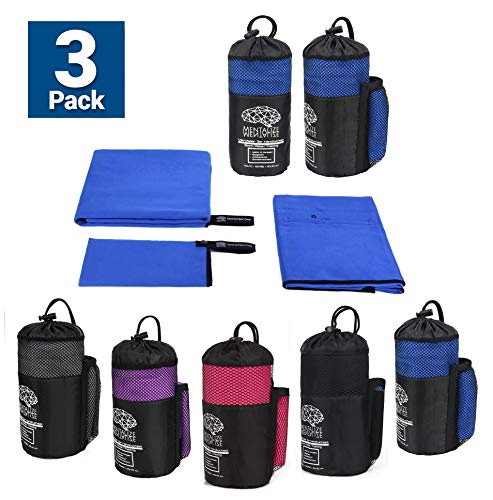 Preisvergleich Produktbild MENTALIZE® Fitness Microfaser Handtücher / 3er Mikrofaser Handtuchset / Badehandtuch / XXL Strandtuch / Reißverschluss-Tasche (Royalblau - Black, 3er Set 140x70;100x50 ;40x40cm)