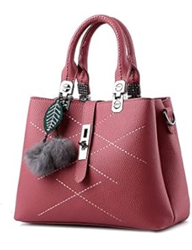 (G-AVERIL) Frauen PU Leder Henkeltaschen mit Hairball Vintage Tasche Handtasche Umhängetasche Damen