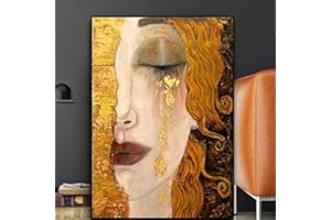 XIANGPEIFBH Stampato su Tela Artista Classico Gustav Klimt lacrima Pittura Astratta Ritratto murale Poster Decorazione della casa (Cornice Interna, 40x60cm(16"x24"))