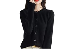 BOLLRLLR Women's Cashmere Cardigan Round Neck Sweater Spring Autumn Winter Long Sleeve Knitted Solid Color Soft Cardigan Sweater