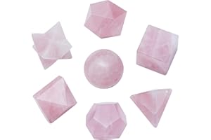 Crocon Rose Quartz 7Pcs platonic Solids Crystal Geometry Set, Platonic Solids Sacred Geometric Stones for Meditation Reiki Balancing Healing Chakra Stone Cleansing Spiritual Good Luck (15-20mm)