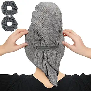 Large Microfiber Hair Towel Wrap for Long Hair 42 x 25 Inch Fast Drying Hair Turbans with Elastic Band Hair Drying Towel for Women Wet Curly Longer Thicker Hair Anti Frizz with 2 Hair Ties