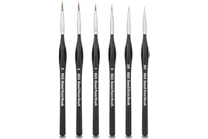 H&S Detail Paint Brushes Set 6pcs Artist Paint Brush Fine Tip Professional for Acrylic Watercolor Oil Painting