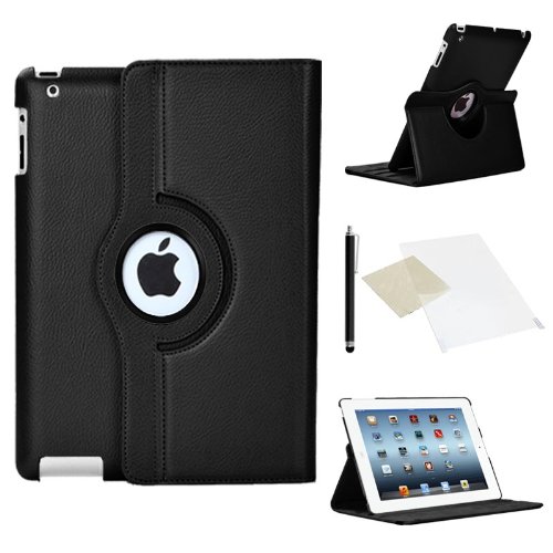 Am iPad schwarz Leder Fall mit Displayschutzfolie/Eingabestift für Apple iPad Air 2 Hülle Cover schwarz