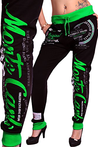 Damen lange Trainingshose | Monte Carlo (M-fällt groß aus, Schwarz- Grün)