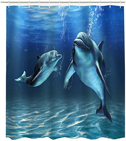 Cute Dolphins Underwater Custom Bath Curtains Waterproof Polyester Shower Curtain 180cm X 200cm
