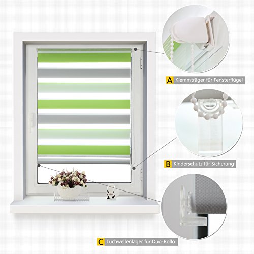 OUBO Doppelrollo Klemmfix Duo Rollo Fensterrollo ohne Bohren mit Klemmträgern – 55 x 150 cm – Weiß - 4