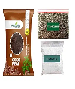 Khatarwale - COCOPEAT Organic Fertilizer (1kg), Ready to Use Compost and Khatarwale Organic Vermiculite 50g and Khatarwale Organic Perlite 50g for Garden and Indoor - Outdoor Plants