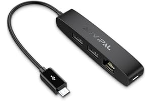 AuviPal Adaptador Ethernet micro USB 3 en 1, concentrador OTG con 2 puertos USB y 1 puerto RJ45 para Fire TV Stick, Raspberry Pi Zero, Google Chromecast Ultra y TiVo Stream 4K, color negro