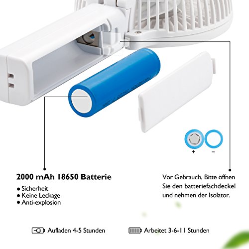 iEGrow USB Ventilator Leise Mini Handventilator Ventilatoren Lüfter mit Batterie Weiß - 3