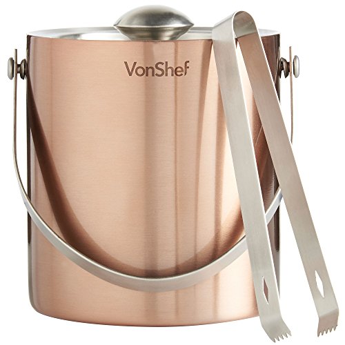 VonShef 2 Liter Doppelwandig Isolierter Kupfer Edelstahl Eiseimer mit Deckel, Tragegriff & GRATIS Zangen - 4