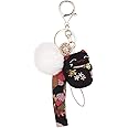 RUIXIA Lucky Cat Cute Keyring with Pom Pom Ball Mobile Phone Key Chain Japanese Cartoon 3D Cat Pendant Backpack Bag Hanging Keychain Clasp Car Accessories Key Ring Purse Wallet Hanging Ornament Gift