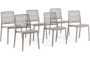 SIEDITI FUORI E DENTRO Sedie impilabili in polipropilene con fibra di vetro per esterno/giardino o interno, idrorepellenti e resistenti, design moderno e naturale - Alina (6, Tortora)