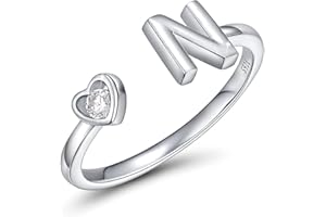 CRYSLOVE Anelli Donna Argento 925 Iniziale Dalla A Alla Z di Anello Aperto Regolabile Cuore Zirconi Lettera Impilabili Anello,Gioielli Regalo di Natale di Halloween