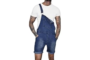 Oanviso Herren Denim Strap Kurze Jumpsuit Lässiges Arbeitshose Jumpsuit Vintage Bibs Jumpsuit Stilvoll Latzhose Overalls mit Taschen Sommer Zerrissene Loch Kurze Jean Jumpsuit