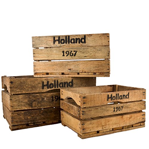 Holzkisten 3er Set Holland 67 Motiv Vintage-Used Design braun Weinkisten Landhaus Kolonial - 3