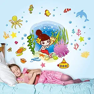 Decals Design Underwater Mermaid and Creatures Wall Sticker (PVC Vinyl, 70 cm x 50 cm),Multicolor