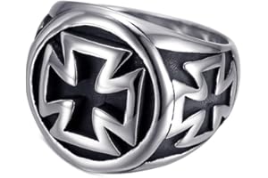 BOBIJOO JEWELRY - Anillo de Sello para Hombre de Motorista Templario Cruz Negra Redonda 21 mm 316l Acero Inoxidable