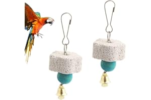 GHYJHS Parrot Chewing Toy, 2 Pack Bird Beak Grinding Stone with Bell, Parrot Toys Lava Block Calcium Supplement Food for African Greys Amazon Conure Eclectus Budgies Parakeet
