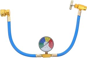 Veemoon R134A Kit tubo di ricarica, Tubo di riempimento refrigerante per condizionatore R134A con manometro per auto (Filettatura da 1/2 Pollici)