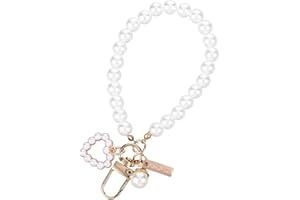 ChanraingYee Breloczek do kluczy z perłami, dla kobiet, krótka smycz na klucze, breloczek do kluczy, dla dziewczyny, zawieszka do torebki, bransoletka do kluczy, koraliki, biały, jeden rozmiar