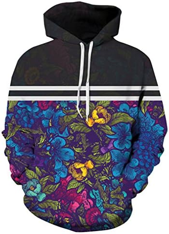 Caladele Sweatshirts Men/Women Flowers Hoodies Print 2 Striped Flowers Hoodies Hip Hop Tracksuits S