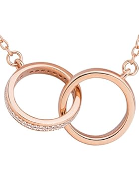 Vinjewelry Damen Doppel Ringe Halskette 925 Sterling Silber 5A Kubik Zirkonia mit Geschenk Box für Frauen 45 cm