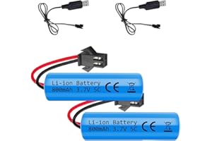 LUFEIS 800mAh 3.7V Litio RC Batería, 2 Piezas 3.7v Recargable Li-Ion Batería con 2 Cargadores USB SM-2P Plug, Universal Recambio Batery 14500 para RC Camión Coche de Control Remoto