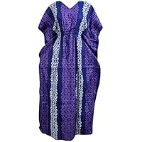 Mogul Interior Womens Maxi HouseDress Purple Cotton Kimono Sleeves XXL