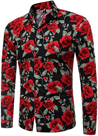 KPILP Mens Casual Long Sleeve Shirt Business Slim Fit Shirt Print Top