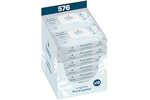 BIOLANE - Lingette à 99,9% d'eau purifiée - Pack de 12 - Pure Water - 576, pour bébé (12 x 48 ) - Peaux Sensibles - Non parfumée - Fibre 100% végétales - Fabriqué en France