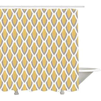 Ruichangshichengjie Grey And Yellow Shower Curtain Mustard White