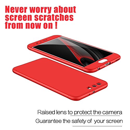Qissy Carcasa Huawei P10  3 in1 Todo Incluido Anti-Scratch Anti-Huella Dactilar a Prueba de Choque 360 PC Protective Case Cover Skin para Huawei P10 P10 Plus  Huawei P10  Rojo 
